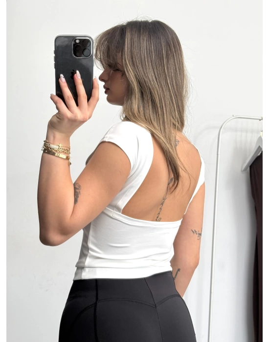 Sırt Dekolte Crop - Beyaz
