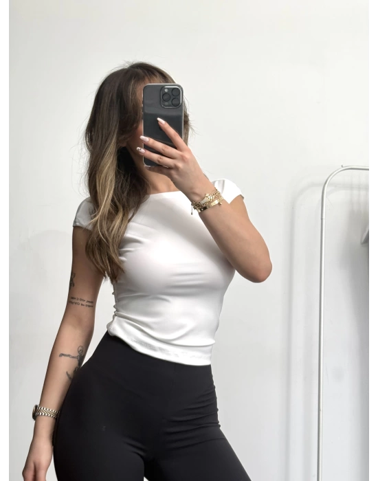 Sırt Dekolte Crop - Beyaz