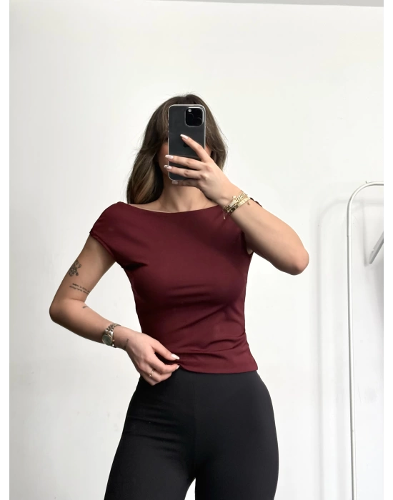 Sırt Dekolte Crop - Bordo