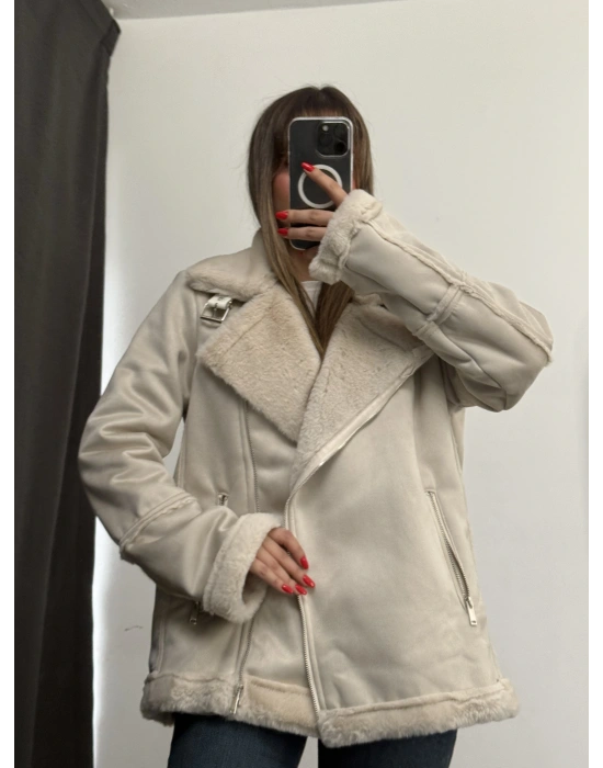 Sky Kürklü Ceket - Bej