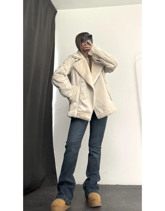 Sky Kürklü Ceket - Bej