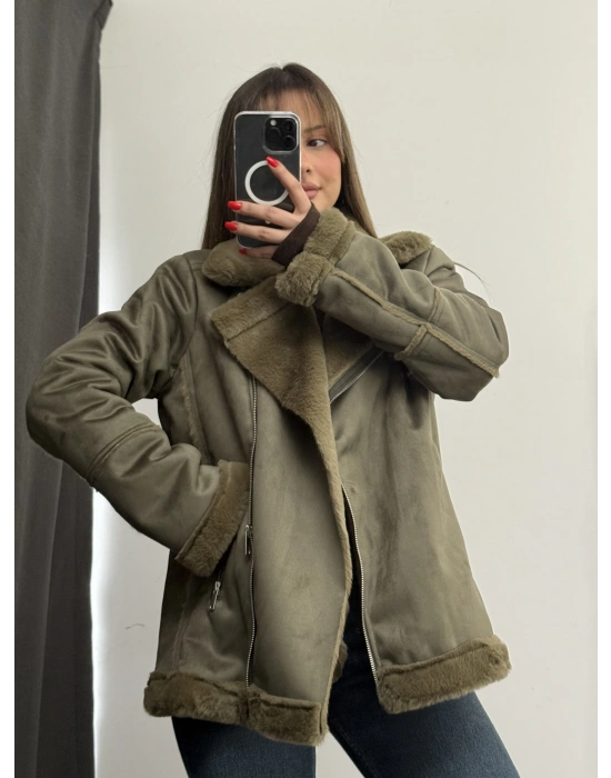 Sky Kürklü Ceket - Haki