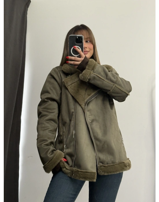 Sky Kürklü Ceket - Haki