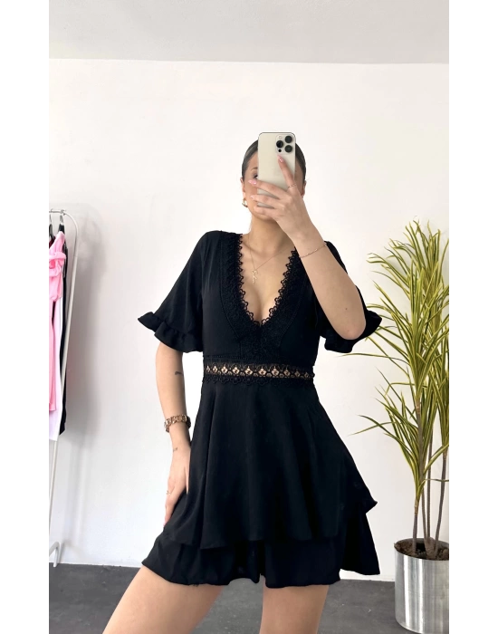 Sofia Aerobin Dantelli Elbise -Siyah