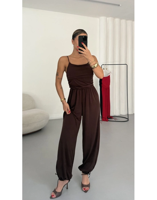 Sophia İp Askılı Tulum - Kahve