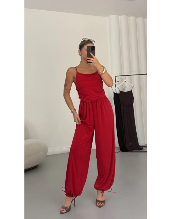 Sophia İp Askılı Tulum - Kırmızı