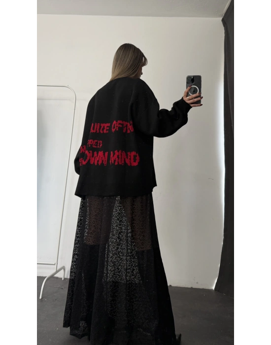 Star Desenli Kazak - Siyah