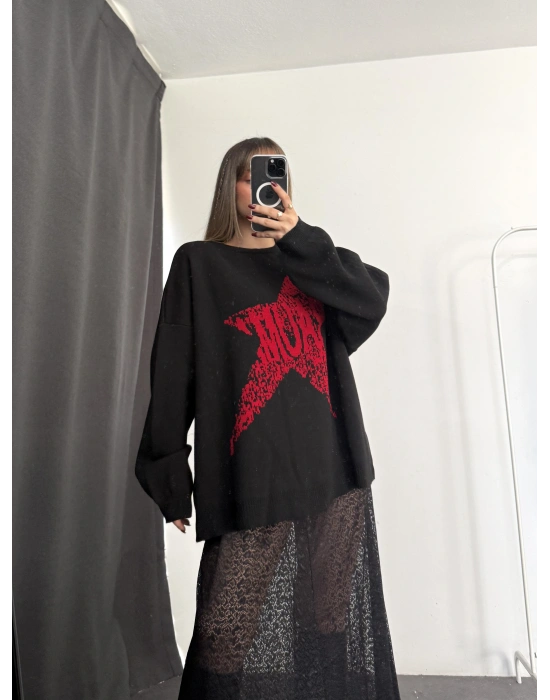 Star Desenli Kazak - Siyah