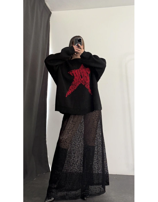 Star Desenli Kazak - Siyah