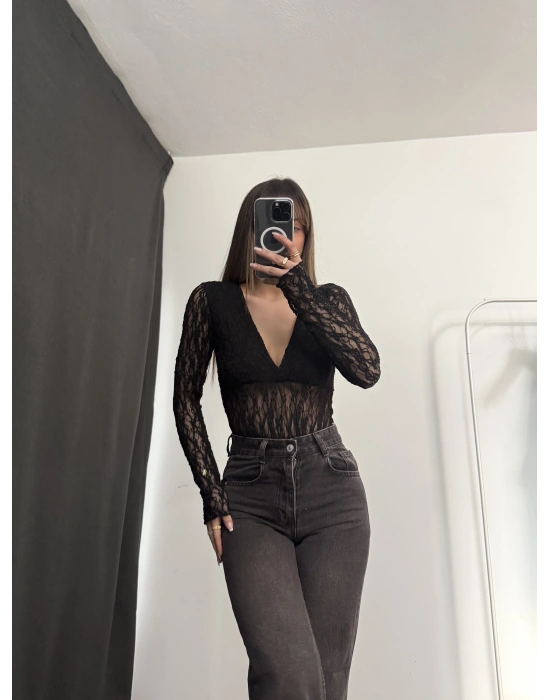 Storm Dantel Bodysuit - Siyah