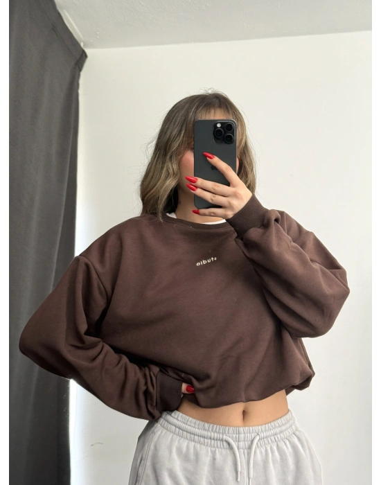 Studio Nakışlı Sweatshirt - Kahve