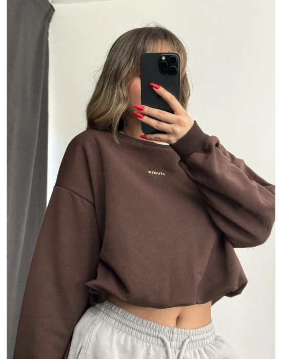 Studio Nakışlı Sweatshirt - Kahve