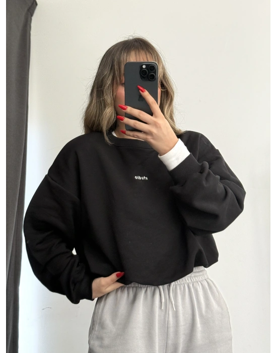 Studio Nakışlı Sweatshirt - Siyah