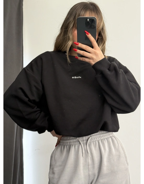 Studio Nakışlı Sweatshirt - Siyah