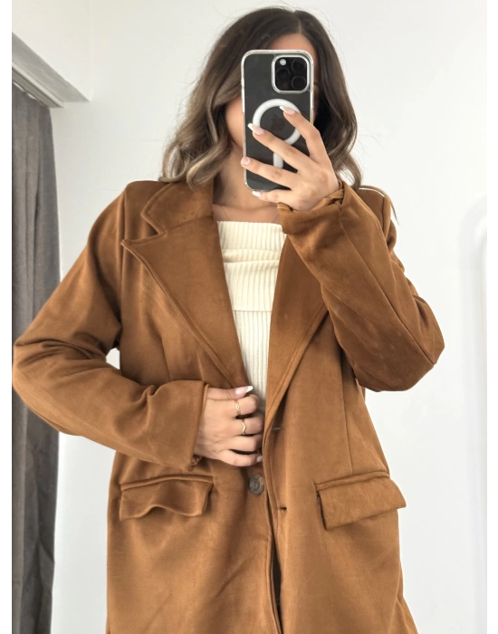 Süet Blazer Ceket - Kahve