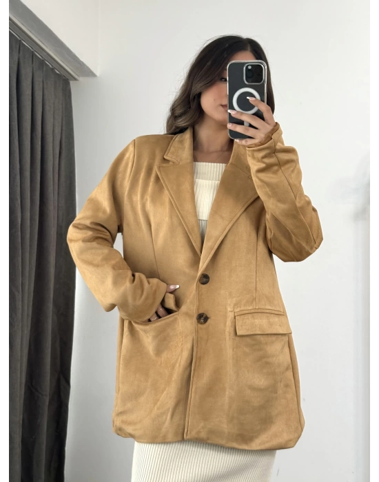 Süet Blazer Ceket - Camel