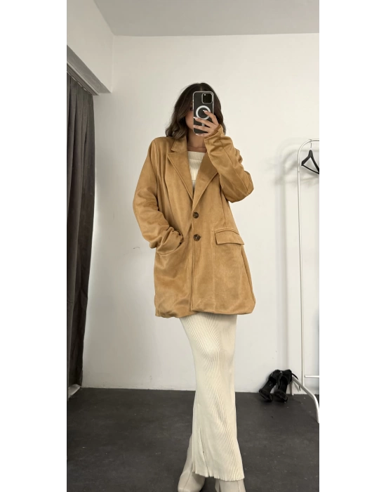 Süet Blazer Ceket - Camel