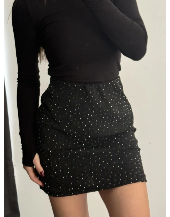 Tabia Taşlı Etek - Siyah