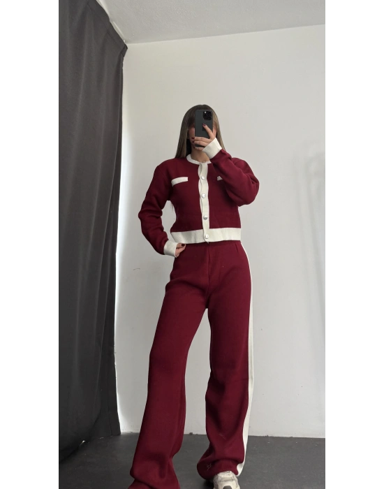 Tina Hırkalı Triko Takım - Bordo