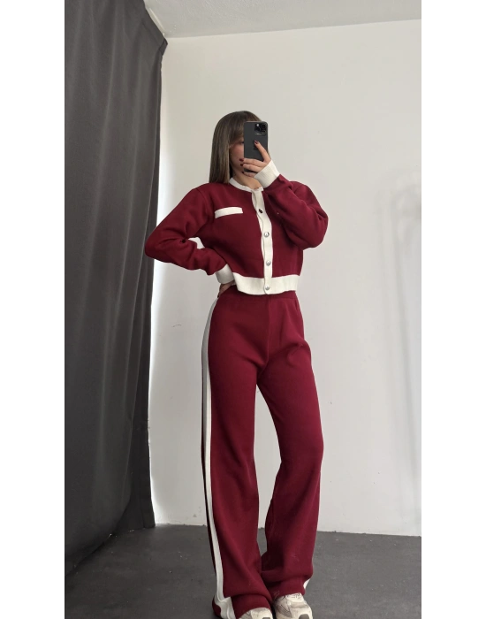 Tina Hırkalı Triko Takım - Bordo