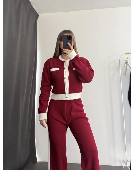 Tina Hırkalı Triko Takım - Bordo