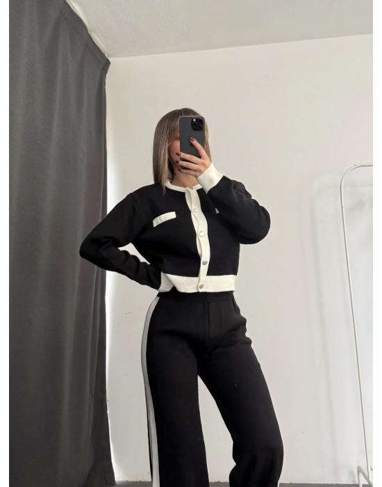 Tina Hırkalı Triko Takım - Siyah