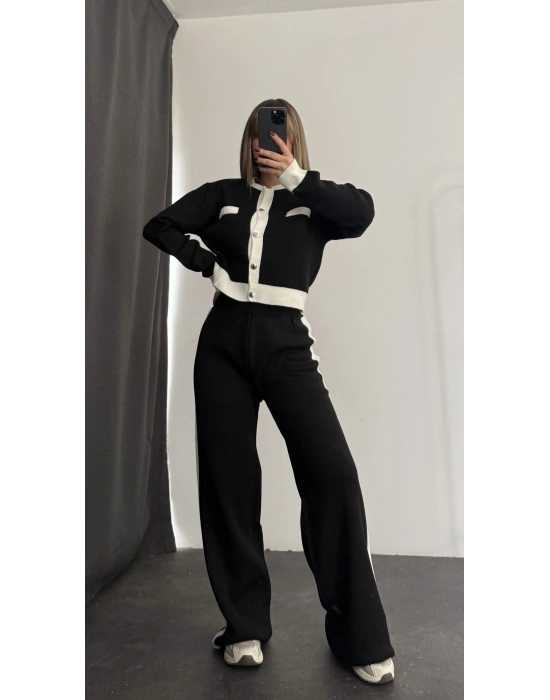 Tina Hırkalı Triko Takım - Siyah