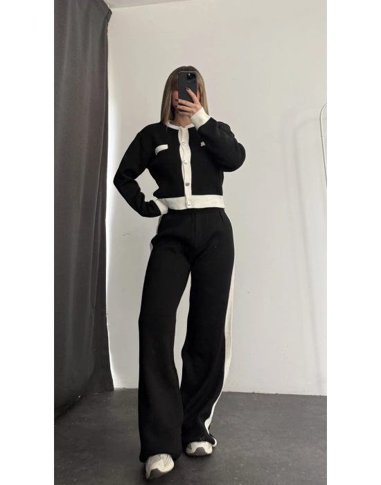 Tina Hırkalı Triko Takım - Siyah