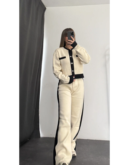 Tina Hırkalı Triko Takım - Taş