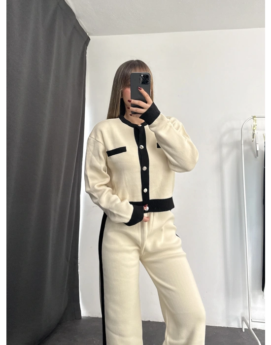 Tina Hırkalı Triko Takım - Taş