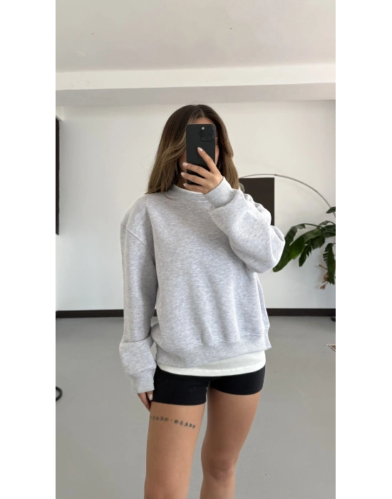 Tshirt Detaylı Sweatshirt - Gri Melanj