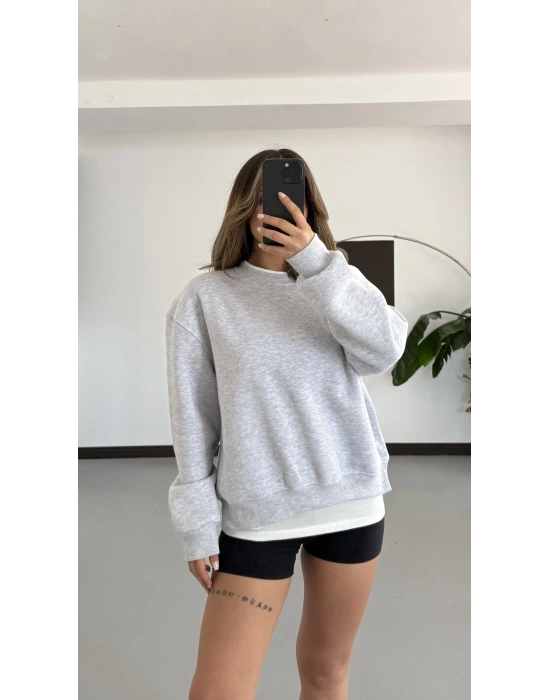 Tshirt Detaylı Sweatshirt - Gri Melanj