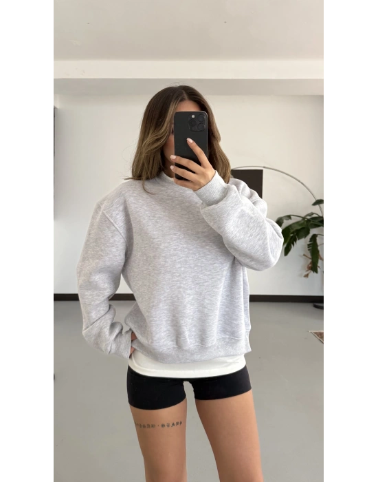 Tshirt Detaylı Sweatshirt - Gri Melanj