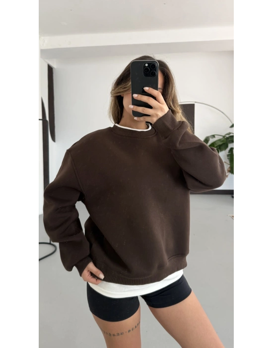 Tshirt Detaylı Sweatshirt - Kahve