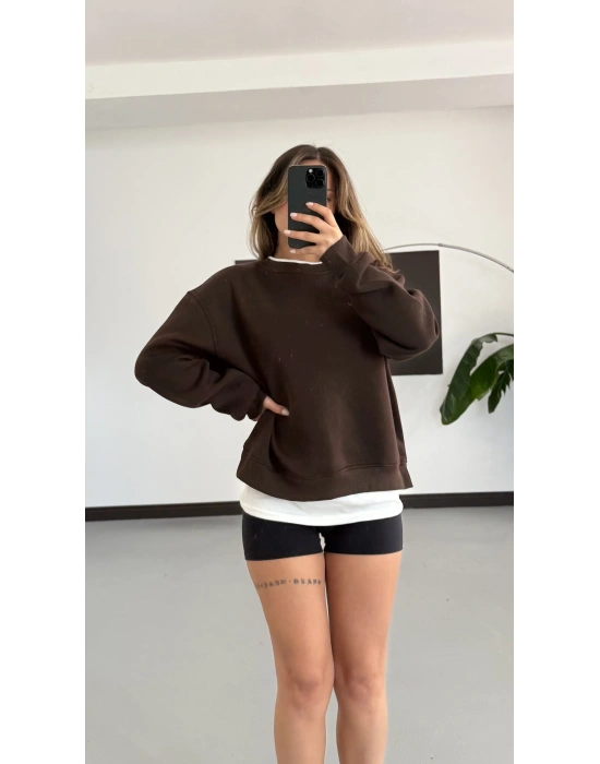 Tshirt Detaylı Sweatshirt - Kahve