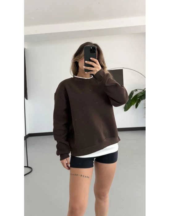 Tshirt Detaylı Sweatshirt - Kahve
