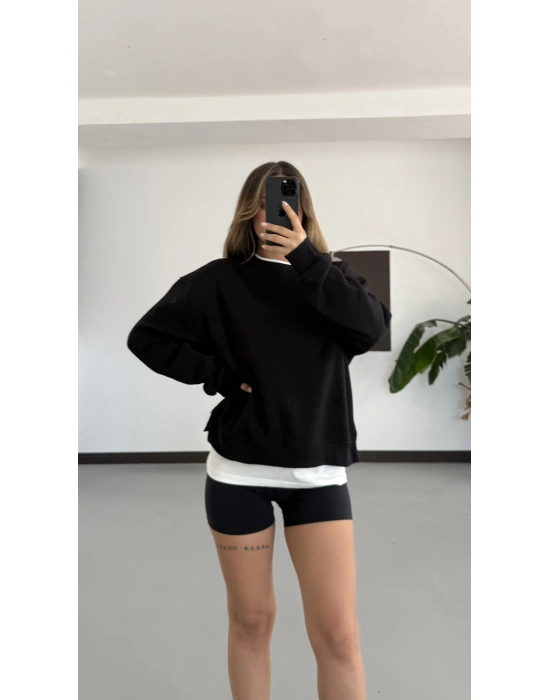Tshirt Detaylı Sweatshirt - Siyah