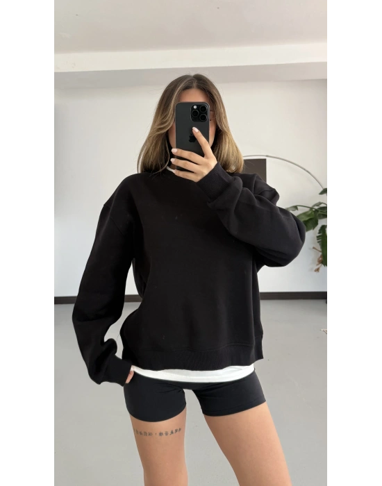Tshirt Detaylı Sweatshirt - Siyah