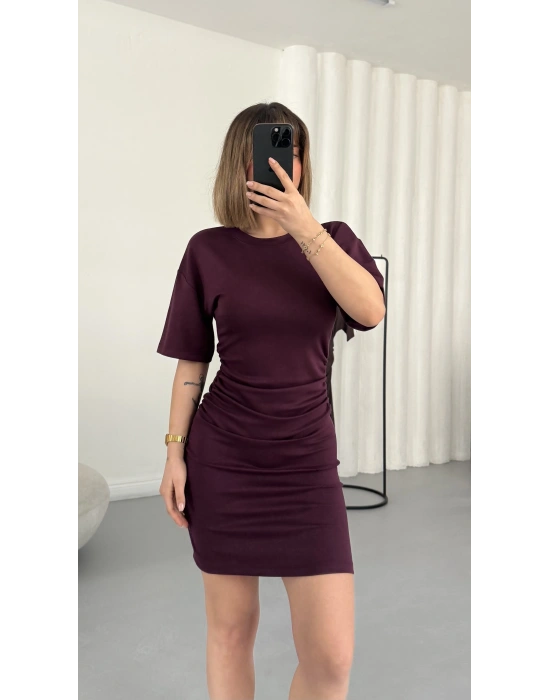 Ursula Drapeli Elbise - Bordo