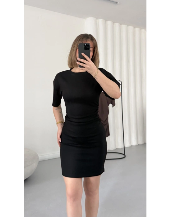 Ursula Drapeli Elbise - Siyah