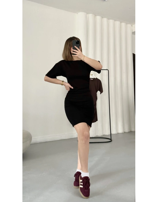 Ursula Drapeli Elbise - Siyah