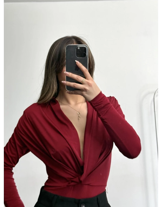 Valeria Kruvaze Bodysuit - Bordo