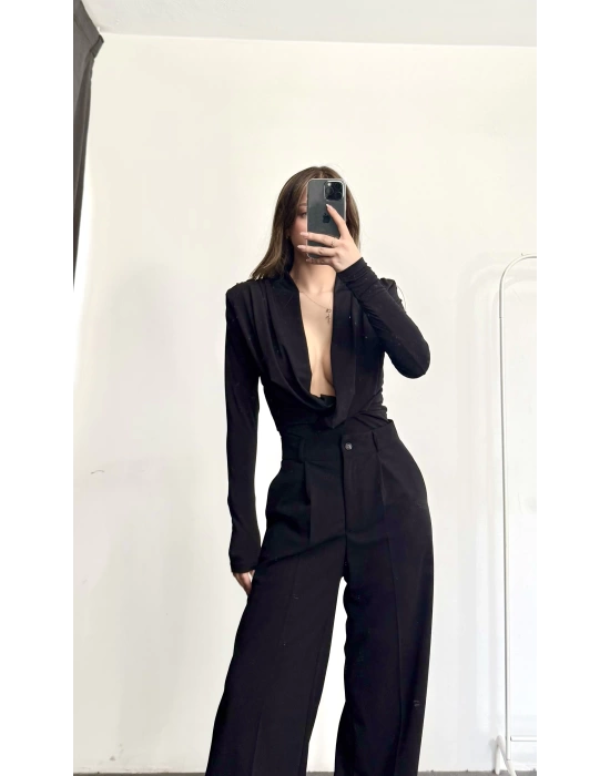 Valeria Kruvaze Bodysuit - Siyah