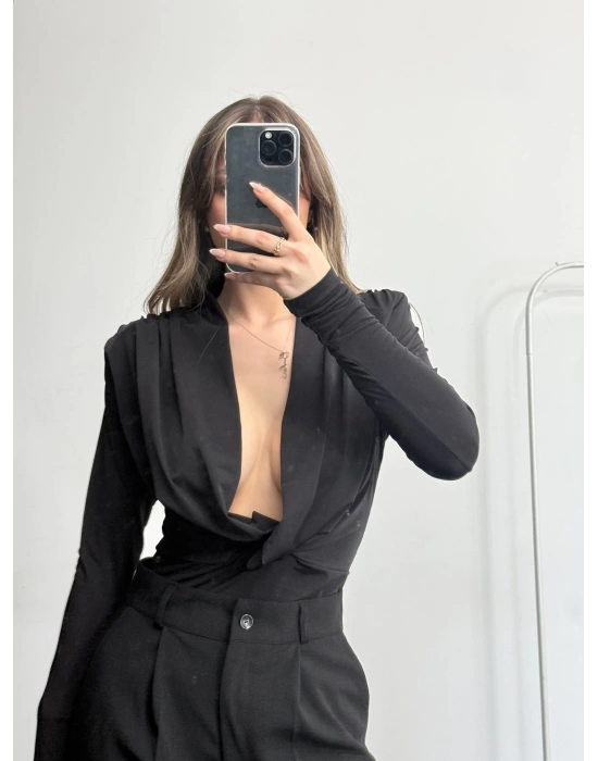 Valeria Kruvaze Bodysuit - Siyah