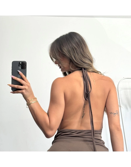 Vera Toka Detay Elbise - Kahve