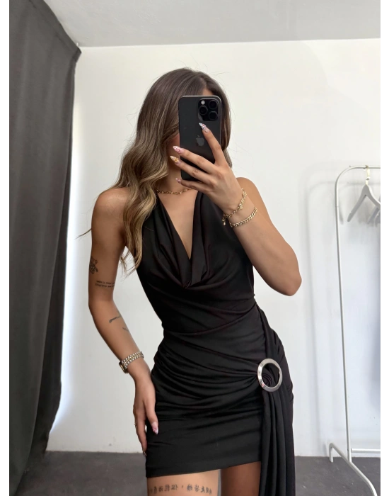 Vera Toka Detay Elbise - Siyah