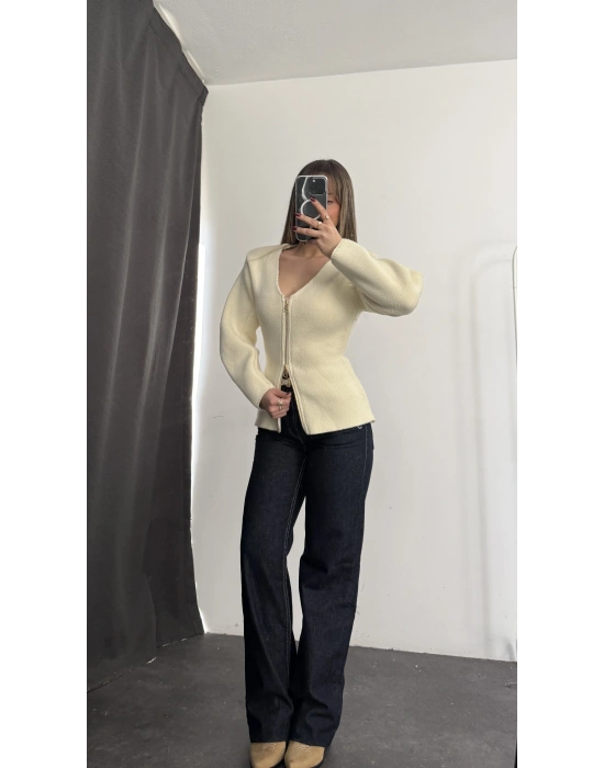 Veronica Fermuarlı Triko Kazak - Taş