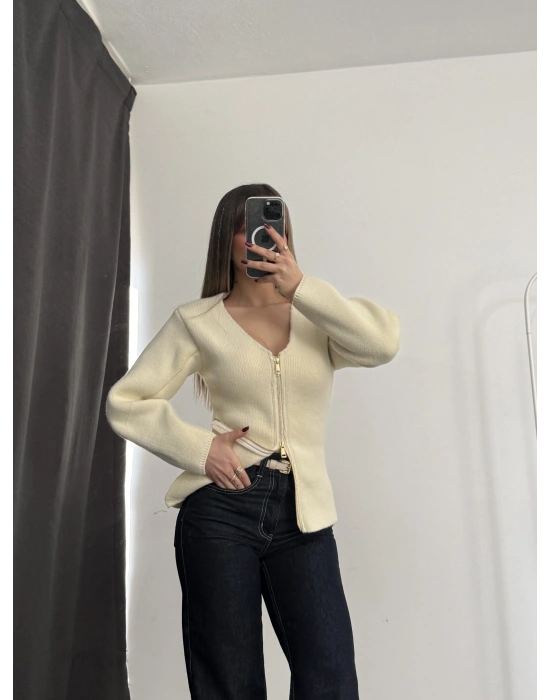 Veronica Fermuarlı Triko Kazak - Taş