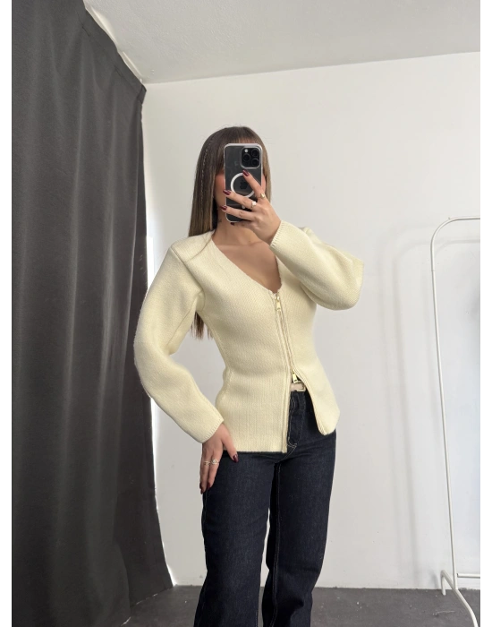 Veronica Fermuarlı Triko Kazak - Taş