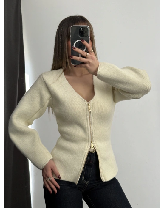 Veronica Fermuarlı Triko Kazak - Taş